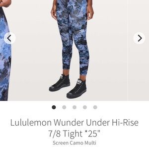 Lululemon high times Wunder under HR screen Camo compression blue Leggings 25” 2